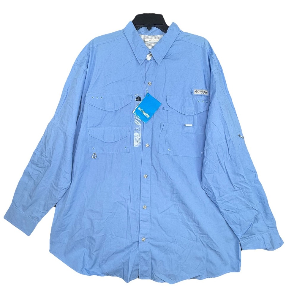 New Columbia‎ PFG Light Blue Long Sleeve Bonehead Fishing Shirt Men's 1X